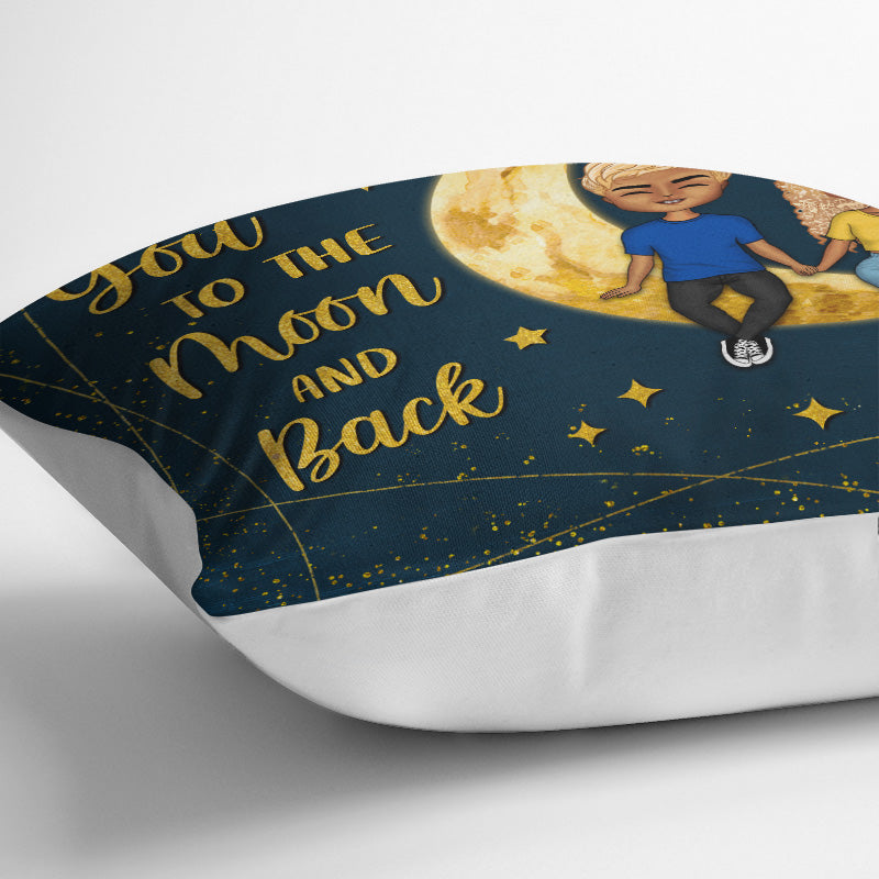 Couple Chibi I Love You To The Moon And Back - Personalized Custom Pillow
