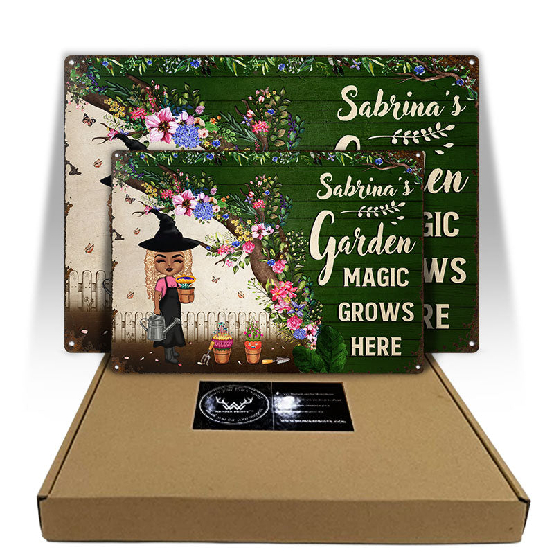 Magic Grows Here Witch - Garden Decoration - Personalized Custom Classic Metal Signs