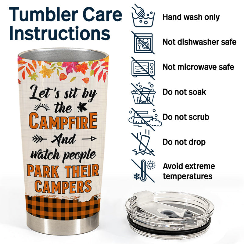 Autumn Camping Couple Sit By The Campfire - Personalized Custom Tumbler