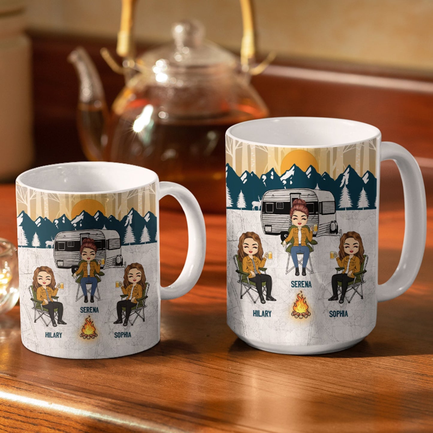 Camping We're Drunks - Gift For Bestie - Personalized Custom White Edge-to-Edge Mug