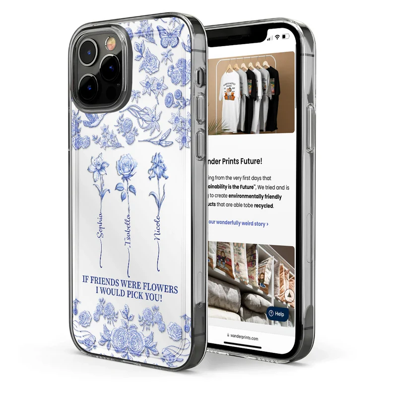 Toile De Jouy Birth Flower Grow An Old Friend - 3D Effect Printed Phone Case, Personalized Clear Phone Case