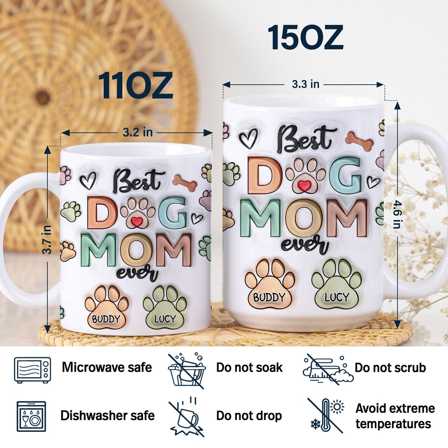 Best Dog Mom Ever - Birthday, Anniversary Gift For Dog Dad, Cat Mom, Pet Lover - 3D Inflated Effect Printed Mug, Personalized White Edge-to-Edge Mug