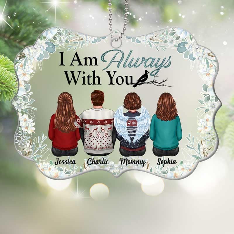 Family Memorial Green Floral Frame Personalized Acrylic Ornament