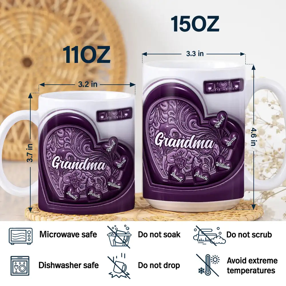 Grandma Little Sweethearts 3D Inflated Effect Printed Mug, Personalized White Edge-to-Edge Mug