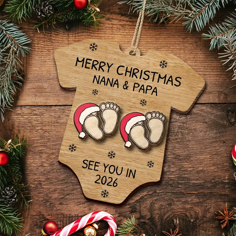 Baby Expecting See You In 2026 Onesie Shaped - Personalized Wooden Ornament