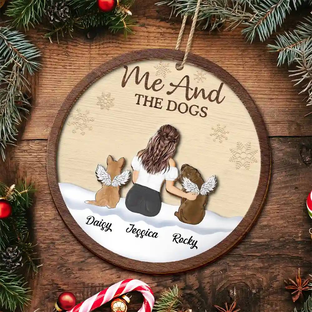 You & Me & The Dog Christmas Couple - Personalized Wooden Ornament