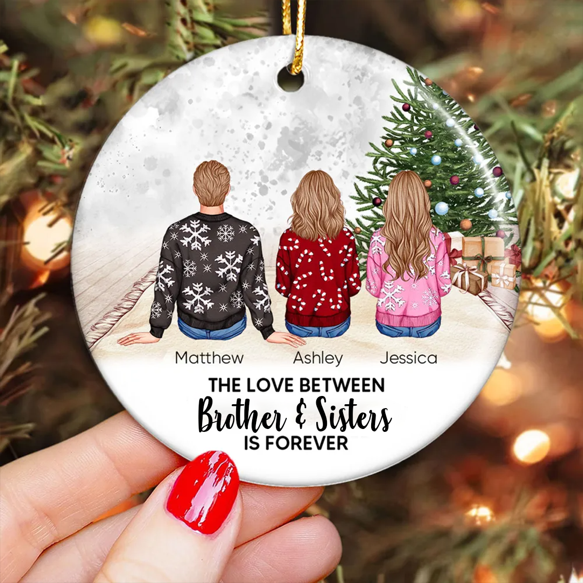 Personalized Siblings Christmas Tree Cozy Inside Ornament, Personalized Brothers and Sisters Ornament, Siblings Gift