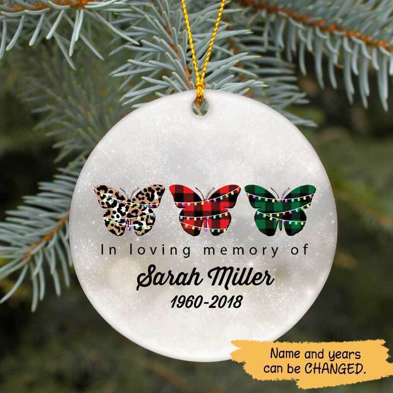 Butterflies Pattern Personalized Memorial Circle Ornament
