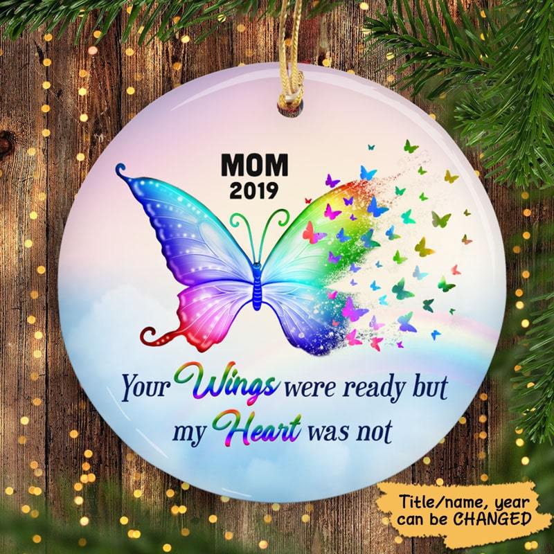 Butterfly Wings Flying Colorful Memorial Personalized Circle Ornament