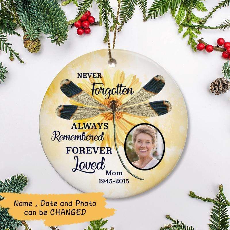 Daisy Dragonfly Photo - Personalized Memorial Circle Ornament