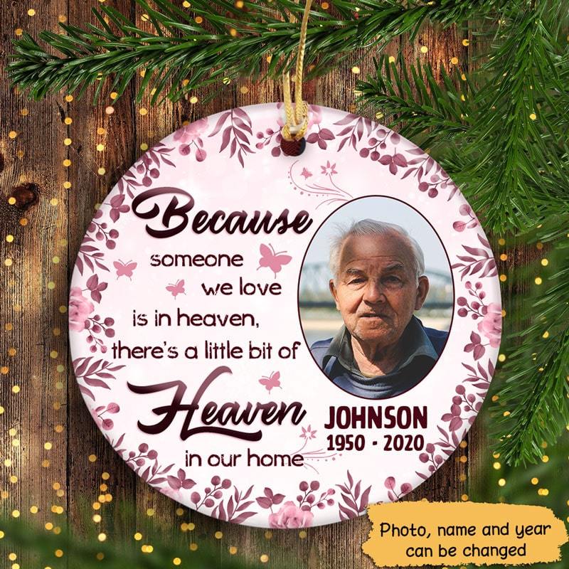 Heaven In Our Home Flower Personalized Memorial Circle Ornament