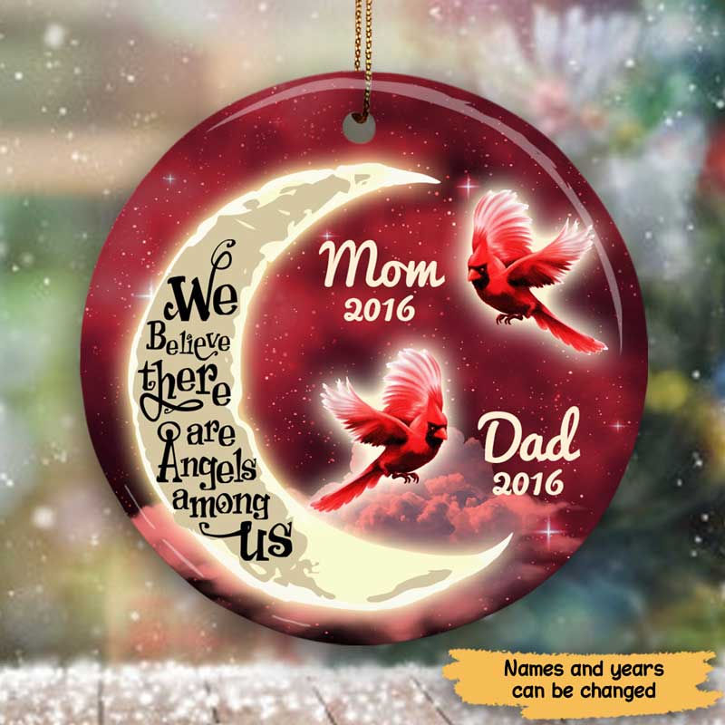 Moon And Cardinals Memorial Personalized Circle Ornament
