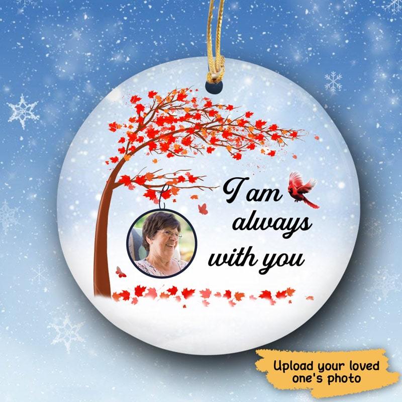 Red Tree Cardinal Photo Personalized Memorial Circle Ornament