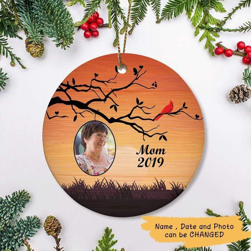 Sunset Cardinal Tree Personalized Circle Ornament