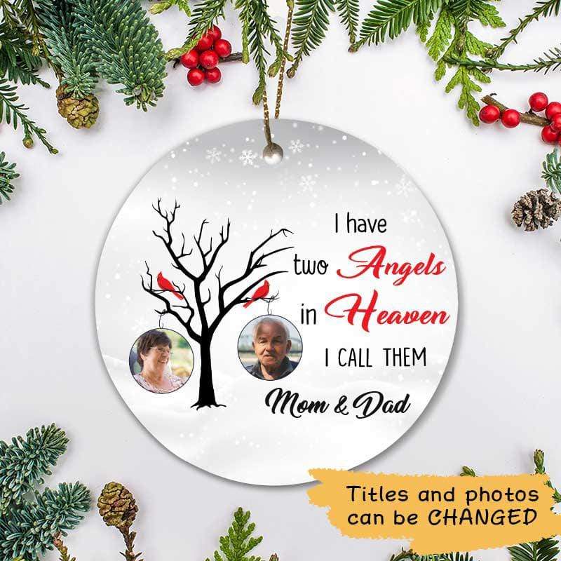 Two Angels In Heaven Personalized Memorial Circle Ornament