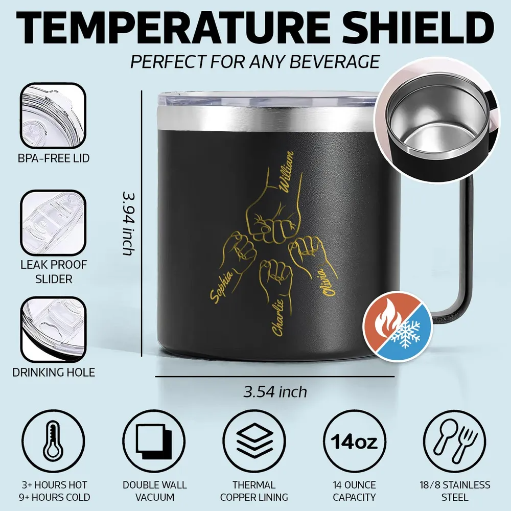 Best Dad Papa Ever Fist Bump Outline Nation Flag Personalized Stainless Steel Tumbler With Handle