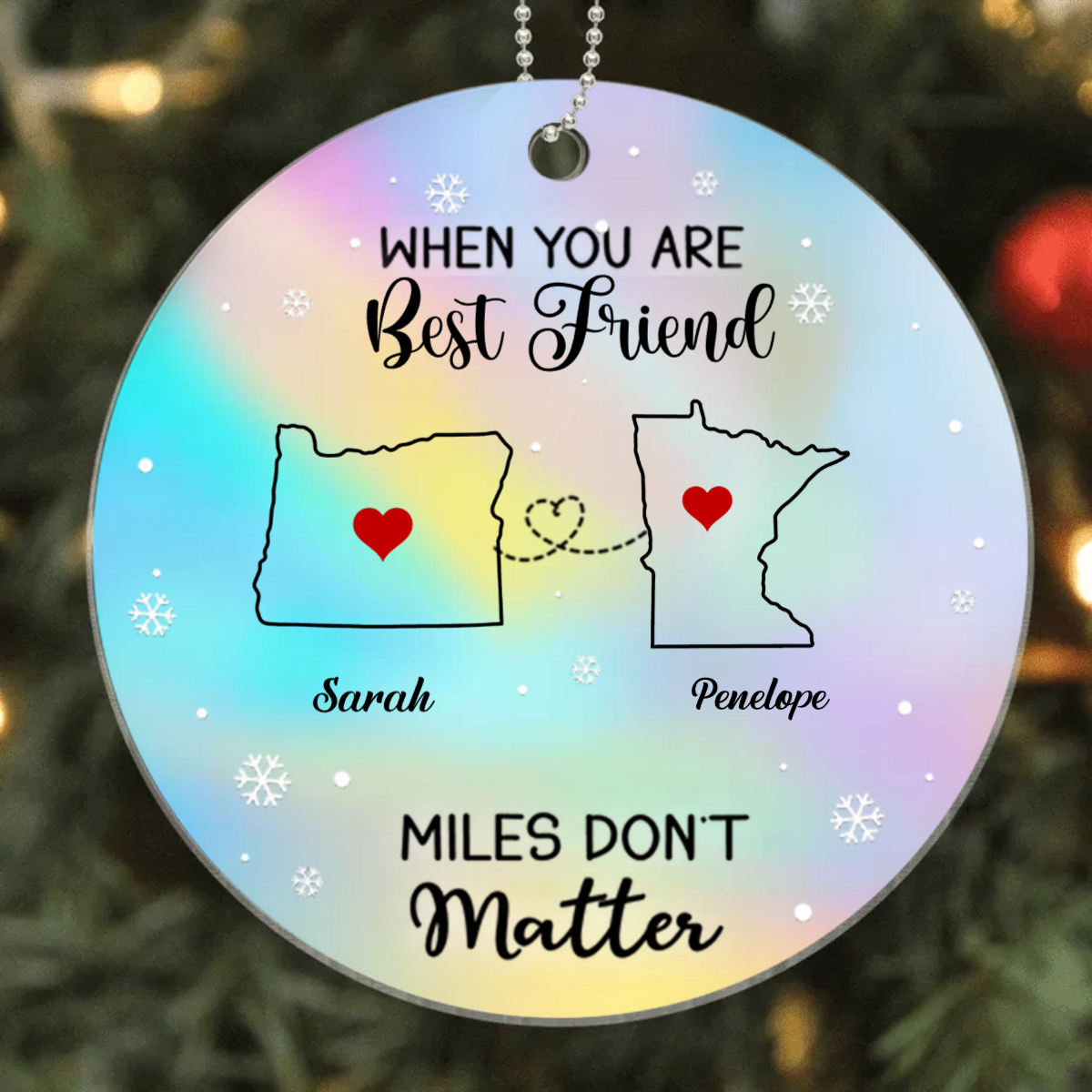 Long Distance Hologram Patterned Family Friends Siblings Sisters Besties Personalized Acrylic Ornament, Togetherness Christmas Gift