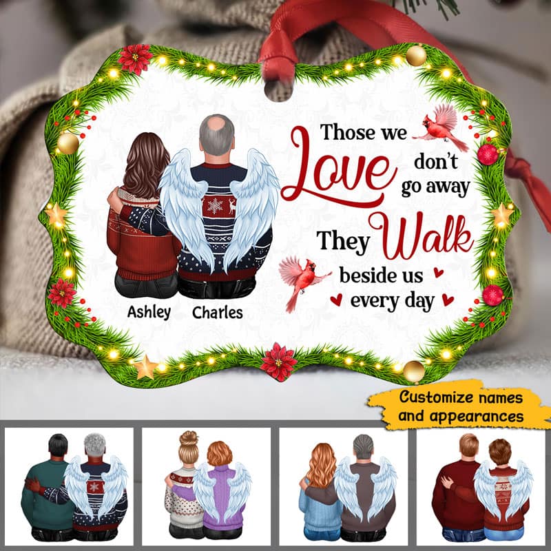 Family Memorial Holly Branch Cardinal Personalized Christmas Ornament