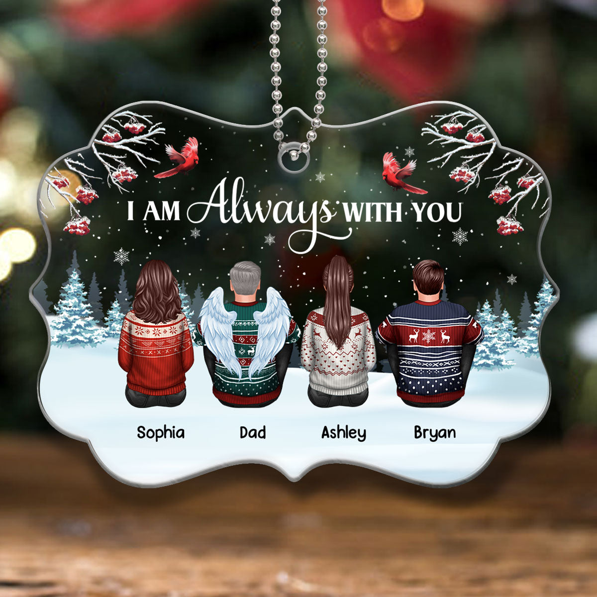 Berry Tree In Snow Family Memorial Remembrance Gift Keepsake Personalized Acrylic Ornament