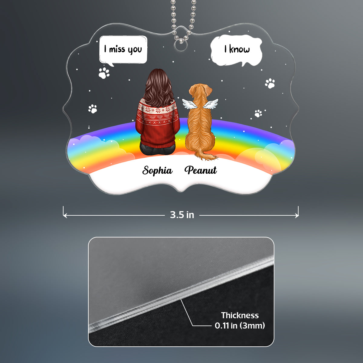 Dog Cat Memorial Rainbow Bridge Remembrance Keepsake Personalized Acrylic Ornament