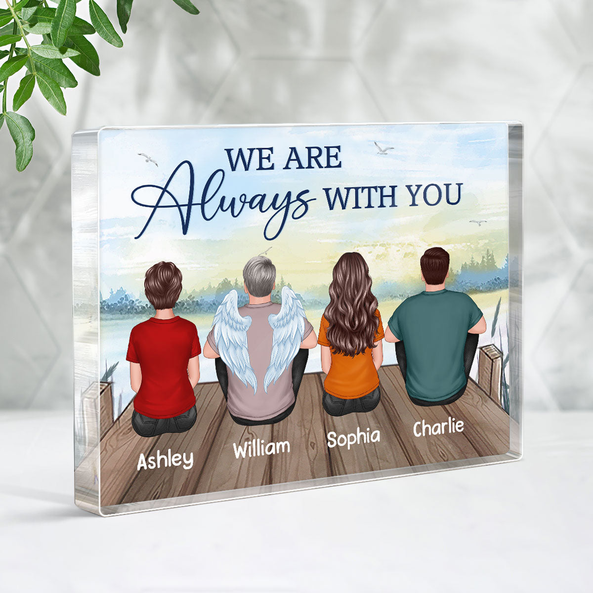 Family Sitting Lake View Memorial Personalized Rectangle Acrylic Block Plaque
