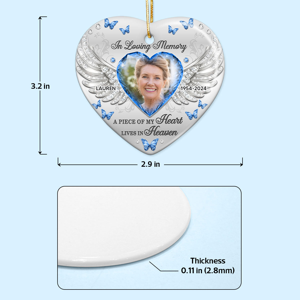 A Piece Of My Heart Lives In Heaven Memorial Ceramic Ornament, Personalized Memorial Keepsake