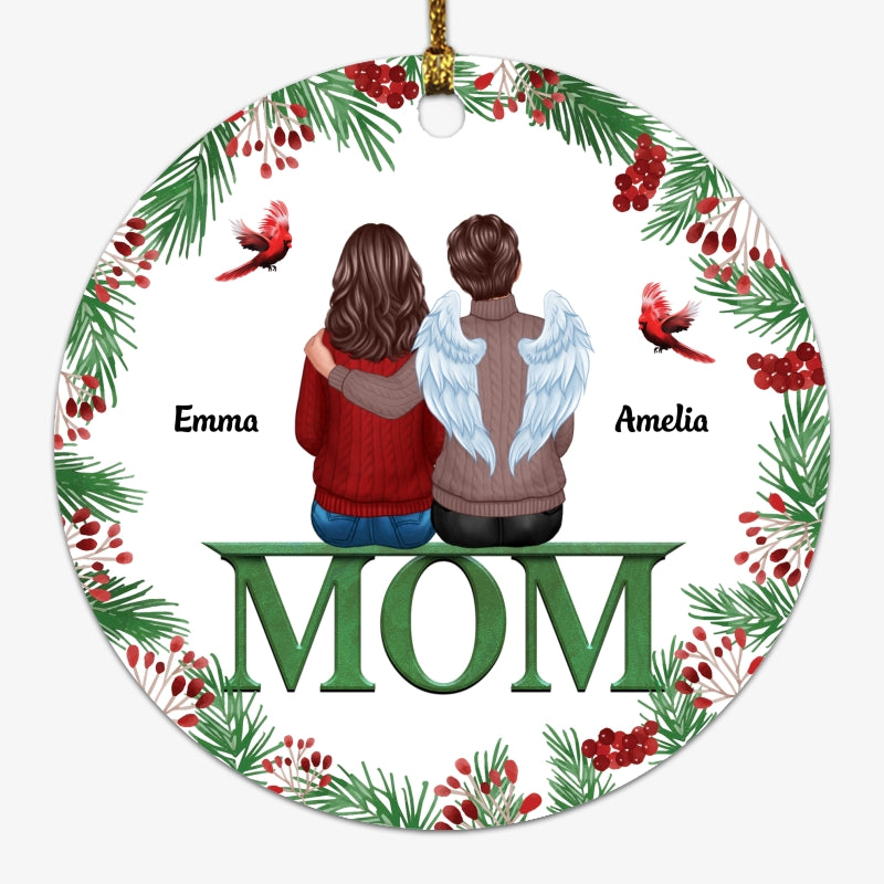 Dad Mom Memorial On Text Holly Branch Personalized Ornament