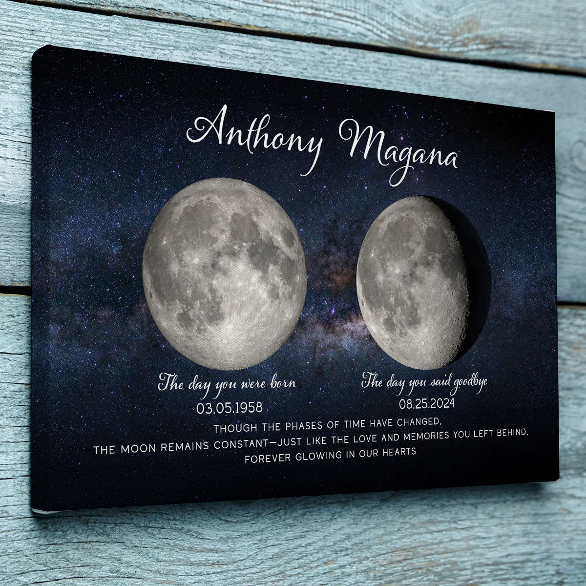 Lost Loved One Moon Phase Art Memorial Sympathy Gift Personalized Canvas