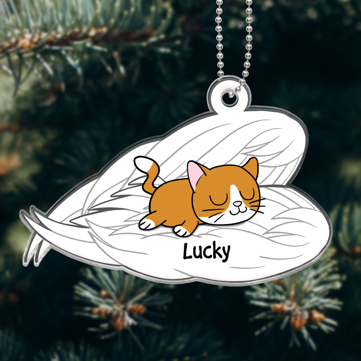 Cat Sleeping In Angel Wings Memorial Personalized Acrylic Ornament