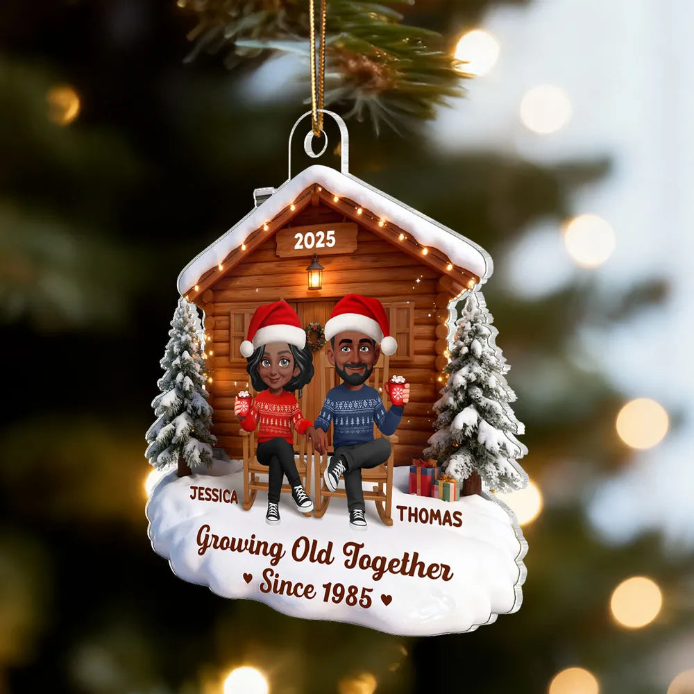 3D Effect Christmas Couple Cabin - Personalized Acrylic Ornament - Heartfelt Christmas Gift For Couple, For Him, For Her
