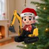 3D Effect Little Boy Kid With Construction Vehicle Excavator Backhoe Tractor Christmas Personalized Acrylic Ornament