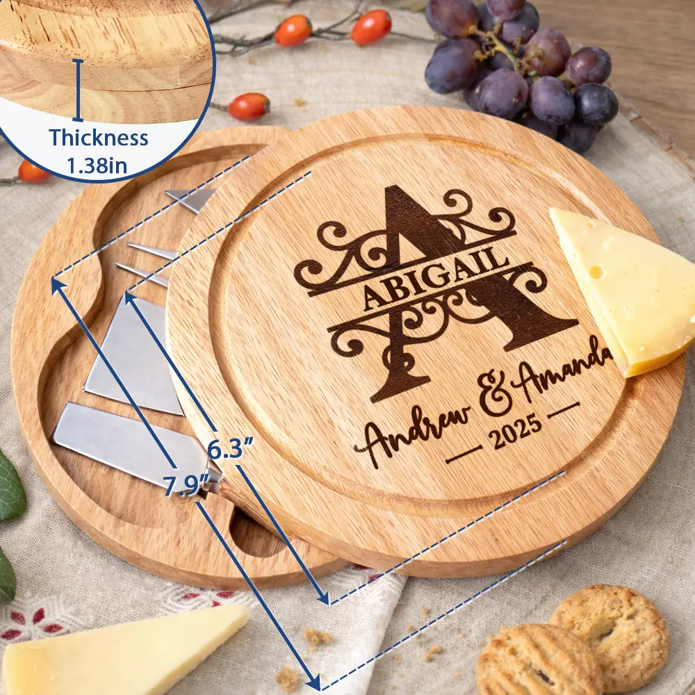 Family Monogram Name Charcuterie Couple Initial - Personalized Cheese Board Set
