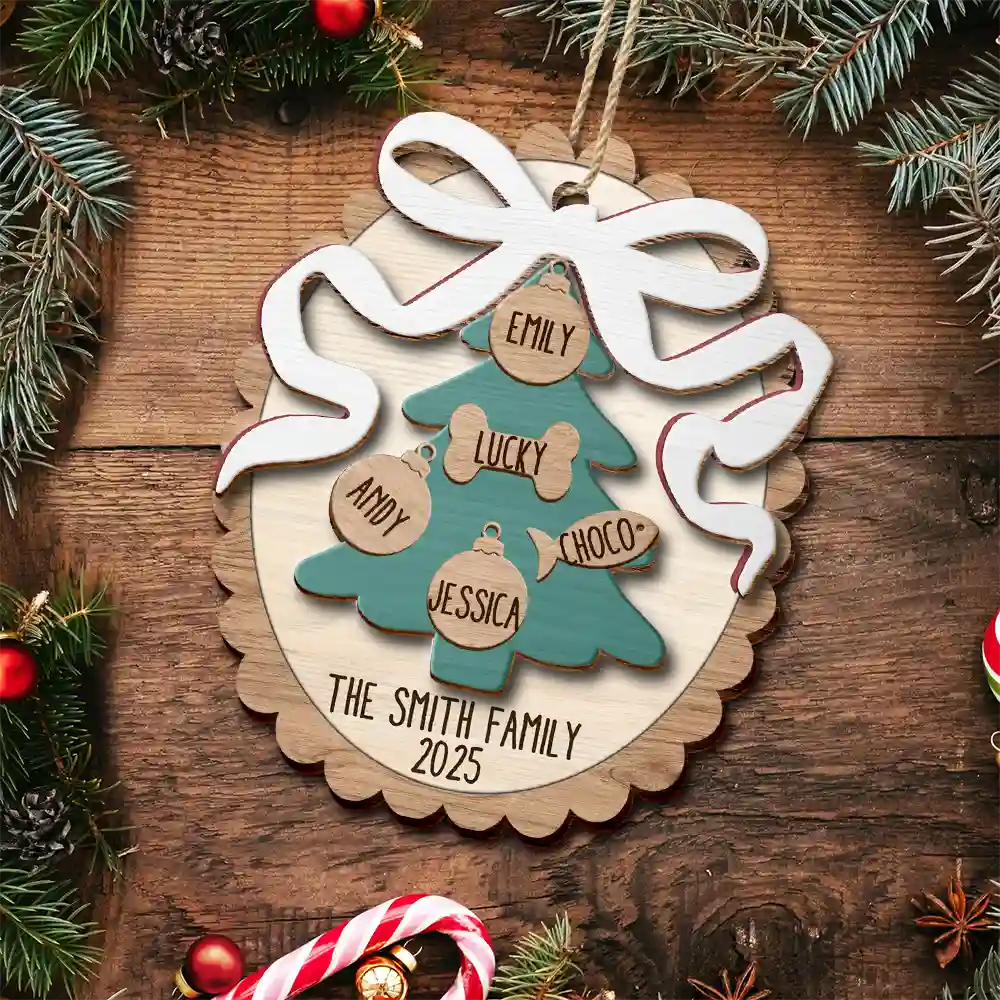 Happy Family Bow Tree - Personalized Wooden Ornament