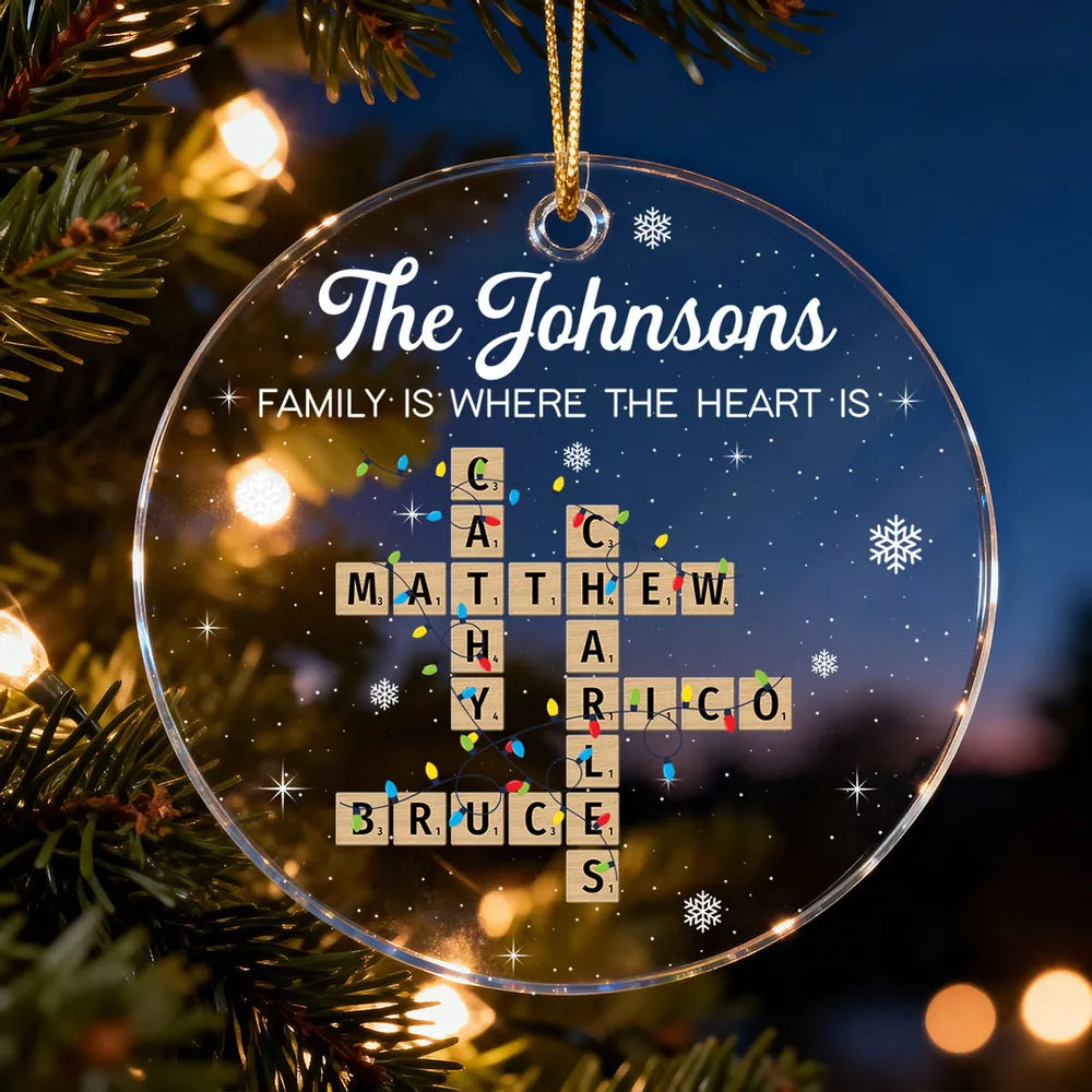 Holiday Festive Family Crossword Puzzle Art - Personalized Acrylic Ornament