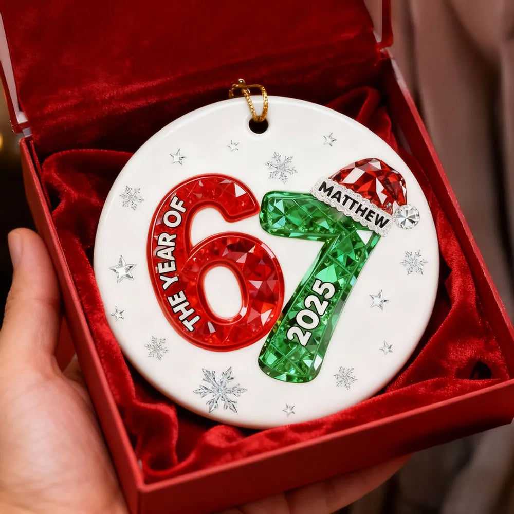 Shining Effect Teen Boy Girl 2025 Trending Slang Christmas 67 Six Seven - Personalized Ceramic Ornament - Funny Christmas Gift For Teen, Grandkid, Gen Alpha