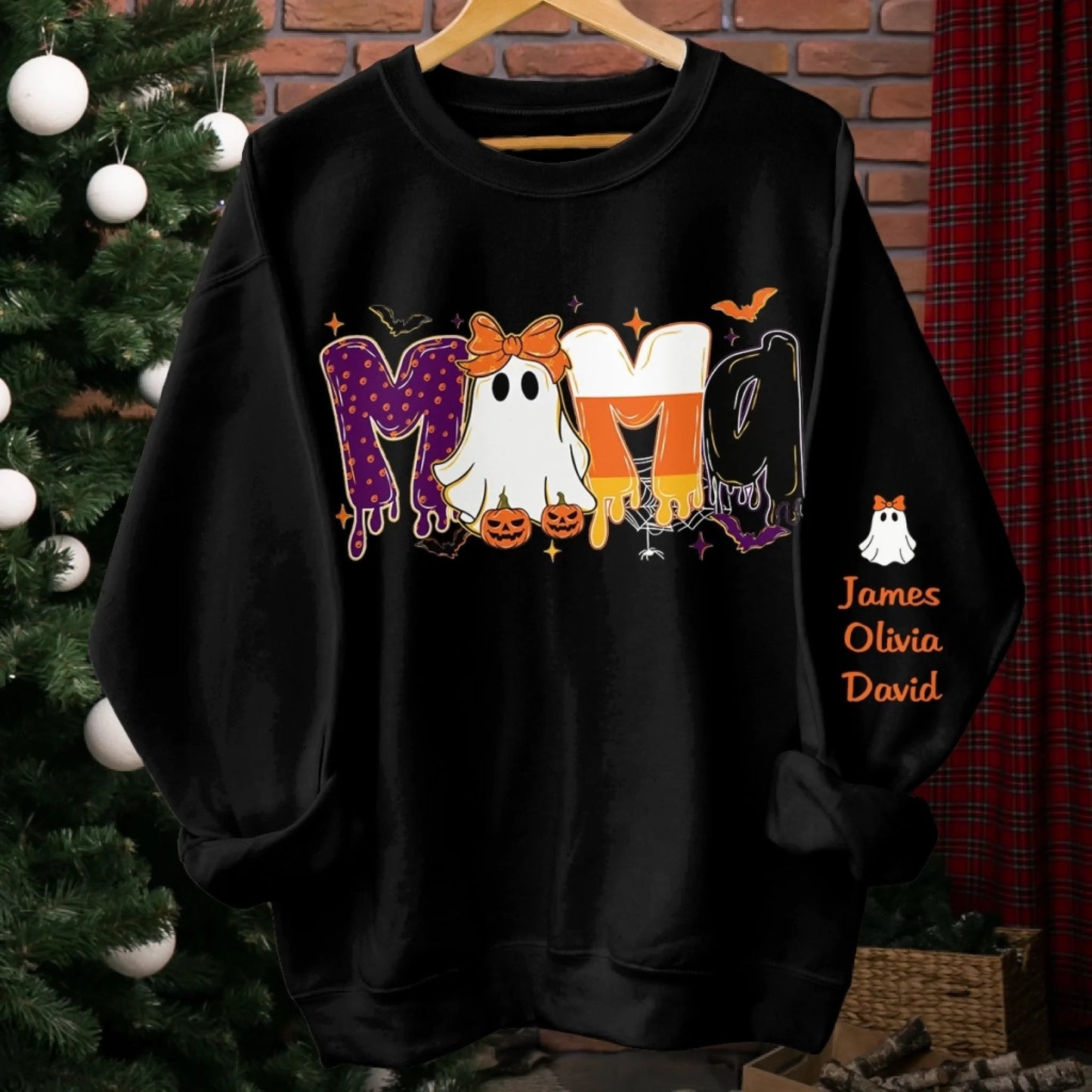 Custom Unisex Sweatshirt, Hoodie With Design On Sleeve - Personalized Halloween Birthday Gifts For Mom, Grandma - Spooky Nights With Family Bonds
