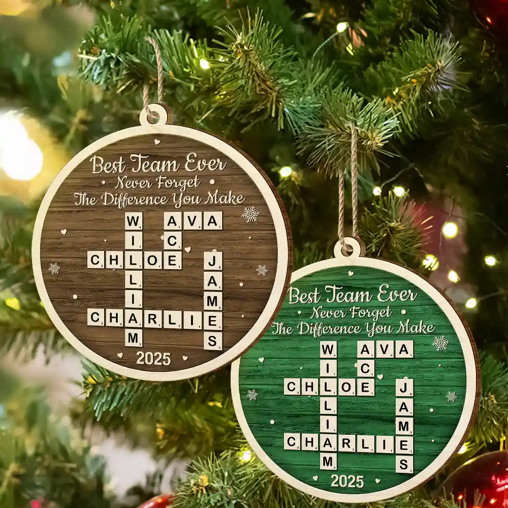 Crossword Best Team Ever - Personalized Custom Shaped Wooden Ornament