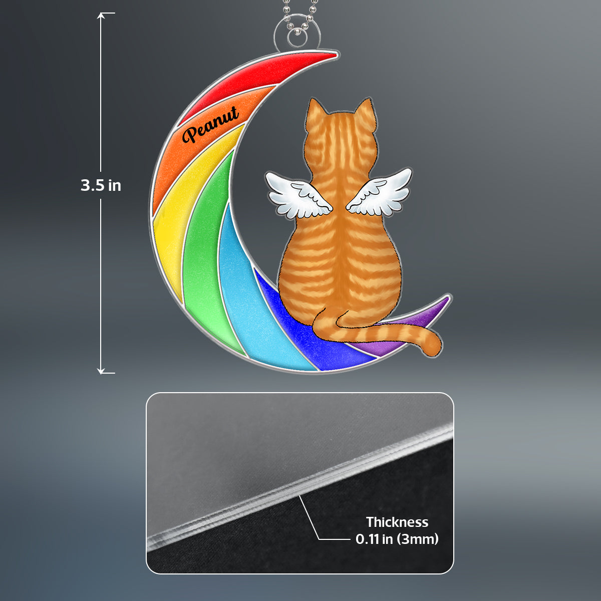 Pet Memorial Remembrance Keepsake Dog Cat Sitting On Rainbow Moon Personalized Acrylic Ornament