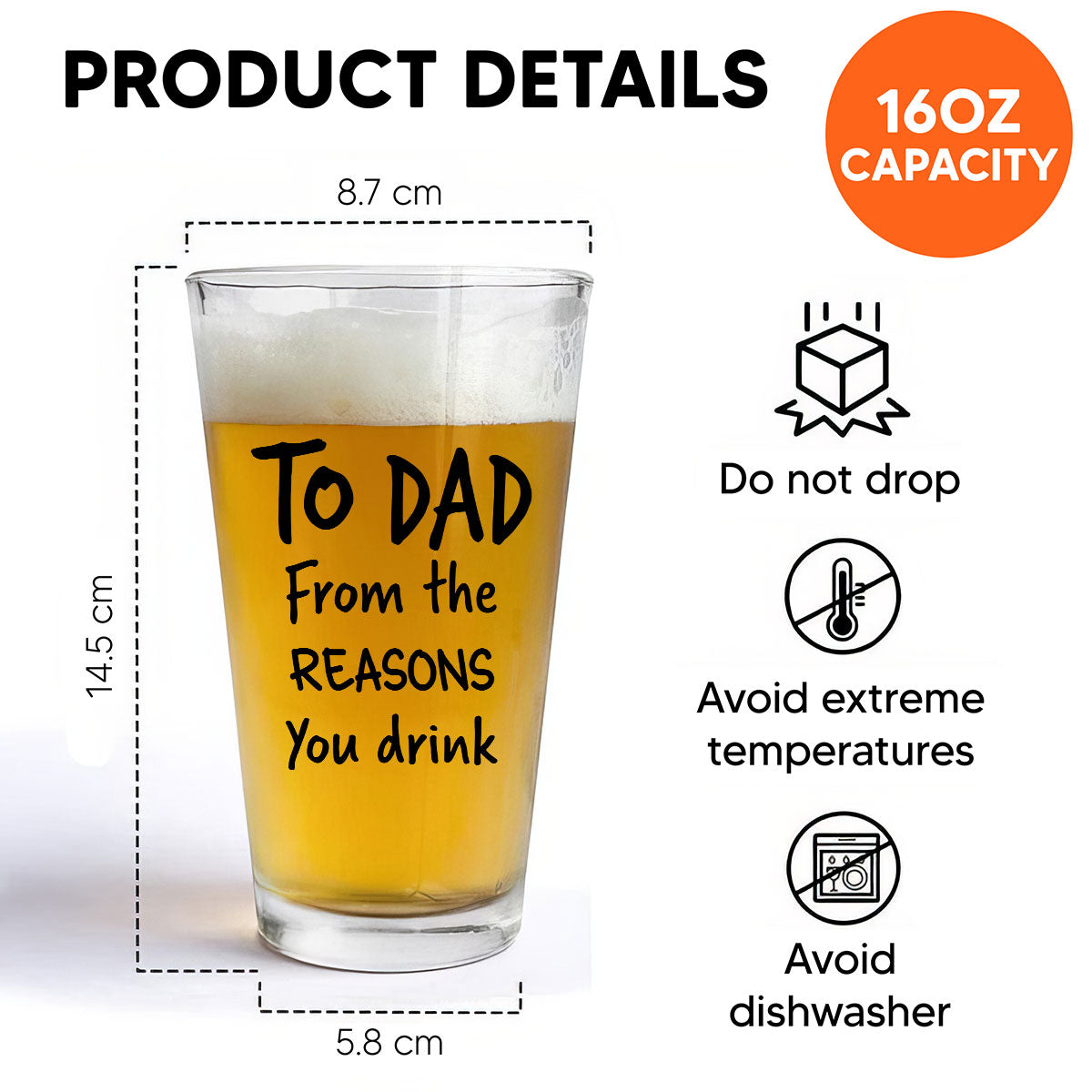 To Dad Grandpa From The Reasons You Drink Personalized Beer Glass, Unique Gift For Dad Grandpa, Funny Father's Day Gift