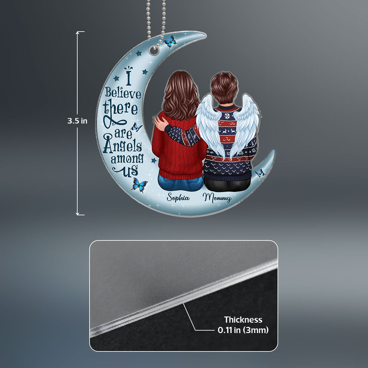 Family Memorial Sitting On Moon Personalized Custom Shape Acrylic Ornament