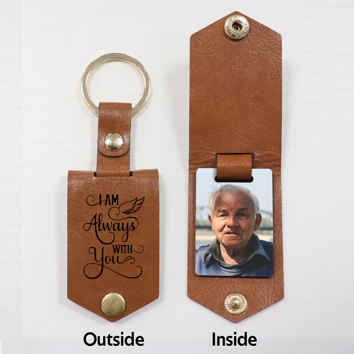 I Am Always With You Memorial Custom Photo Remembrance Gift Personalized Leather Keychain
