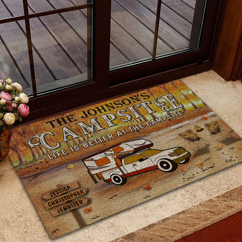 Personalized Fall Camping Life Is Better At The Campsite Custom Doormat, Fall Campsite, Camping Outdoor Decoration, Autumn Camping Outdoor Gift
