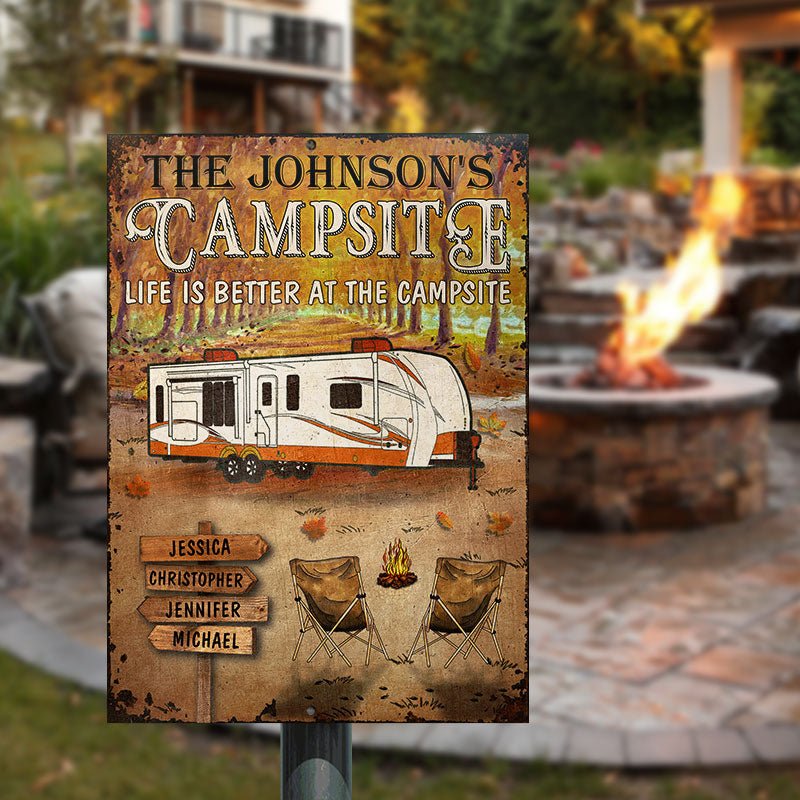 Personalized Fall Camping Life Is Better At The Campsite Custom Classic Metal Signs, Fall Campsite, Camping Outdoor Decoration, Autumn Camping Outdoor Gift