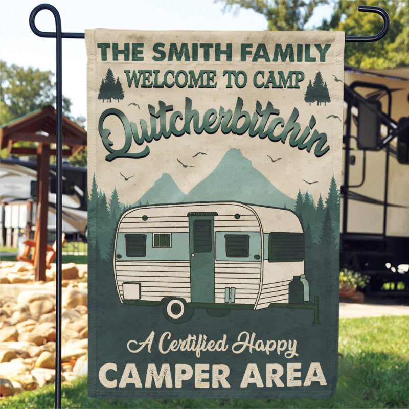 Personalized Camping Quitcherbitchin Happy Camper Area Custom Flag, Funny Camping Decor