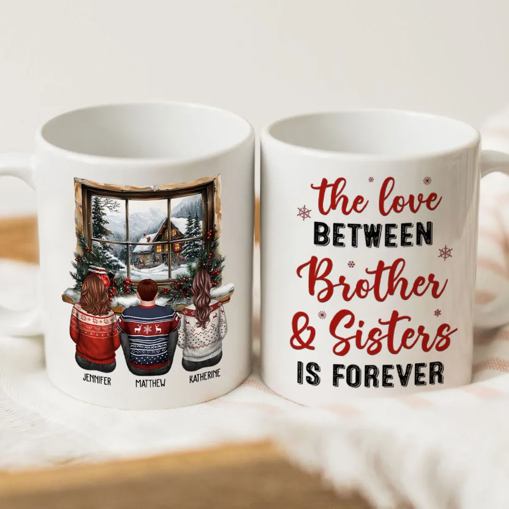 Brother Sisters Sitting By The Window Personalized Mug, Christmas Gift for Siblings