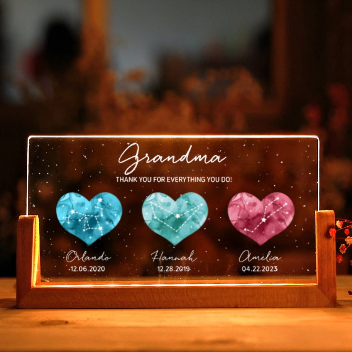 Birthstone Constellations Personalized U-Base Acrylic LED Night Light, Mother's Day Gift, Grandparents Day Gift, Gift for Her, Mom Gift, For Grandma