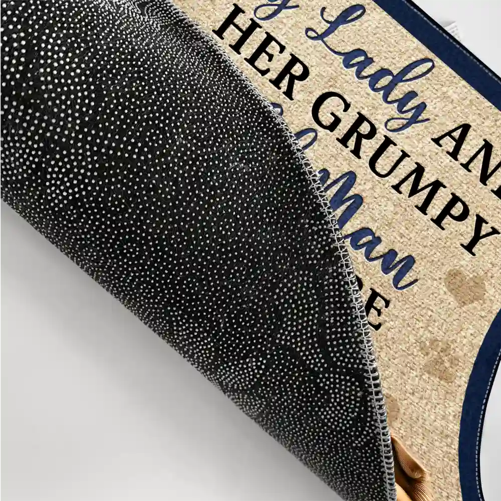 A Crazy Dog Lady And Her Grumpy Old Man Live Here New Version - Personalized Doormat