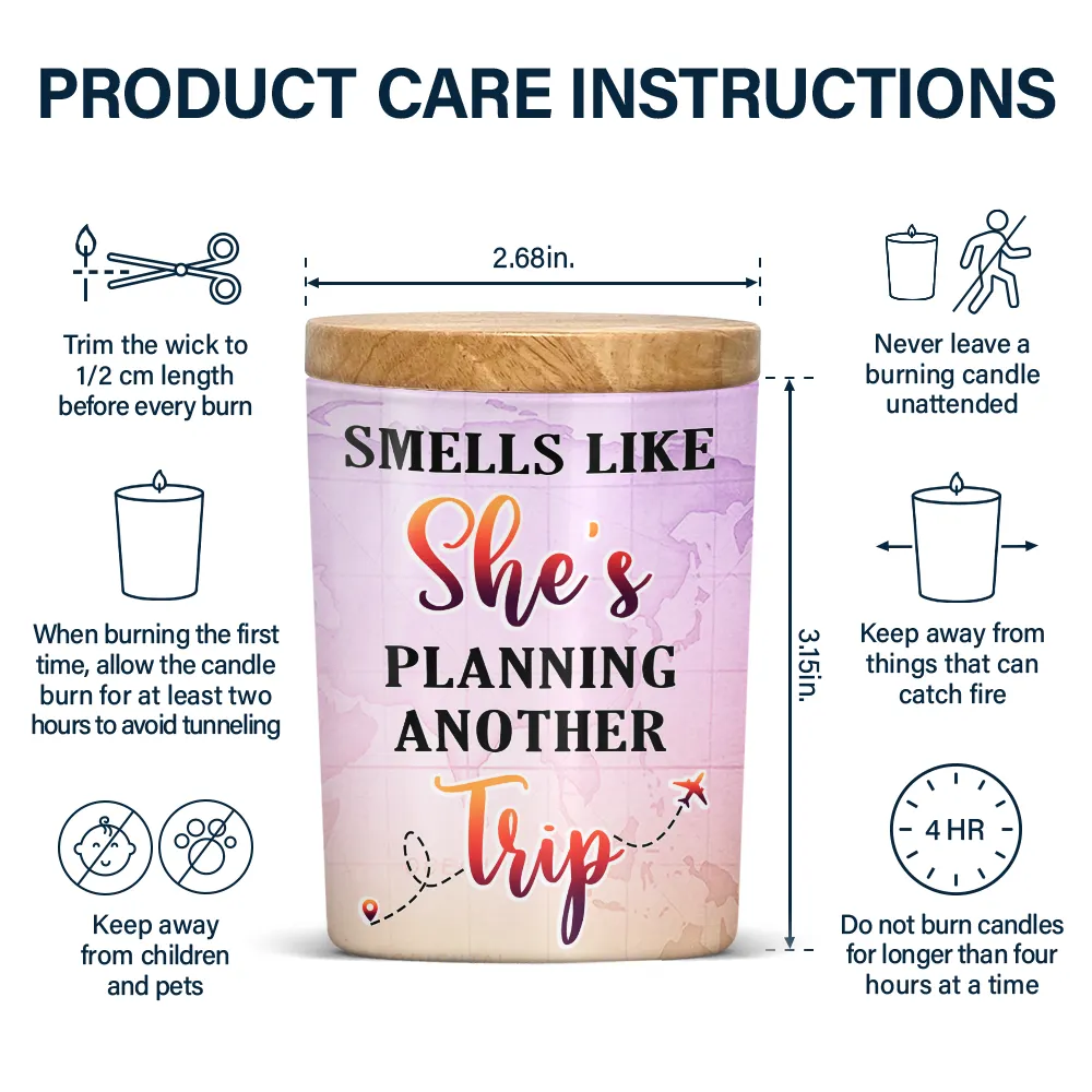 Smells Like She's Planning Another Trip Travel Lover - Personalized Scented Candle With Wooden Lid