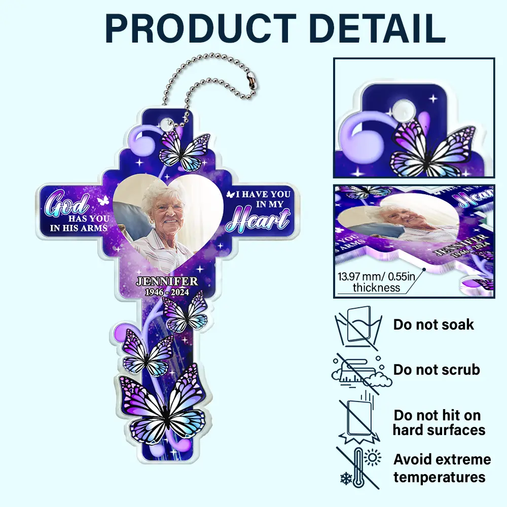 Custom Photo God Has You In His Arms - Personalized Acrylic Car Hanger