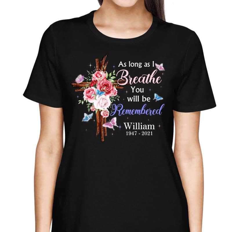 Butterflies Floral Cross Family Memorial Personalized Shirt